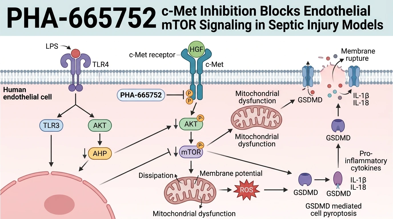 Schematic diagram of c-Met AKT mTOR signaling pathway blockade in endotoxin exposed endothelial cell models