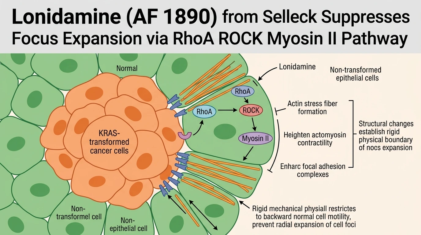 Schematic diagram of RhoA ROCK Myosin II signaling pathway inducing stress fibers in normal cells